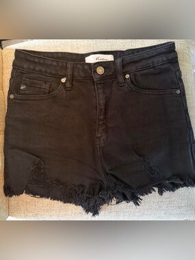 KanCan Black Distressed Frayed Hem Jean Shorts